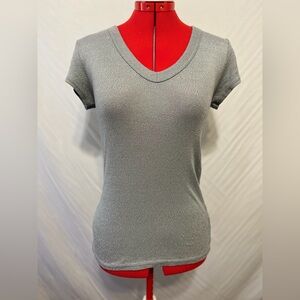 Michael Stars for Anthropologie Shimmering Silver V-Neck Tee…One Size